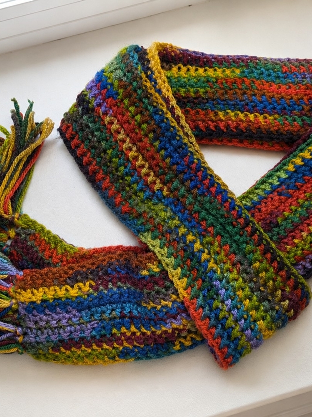 Handmade Multicolor Crochet Scarf Boho Festival Fringe